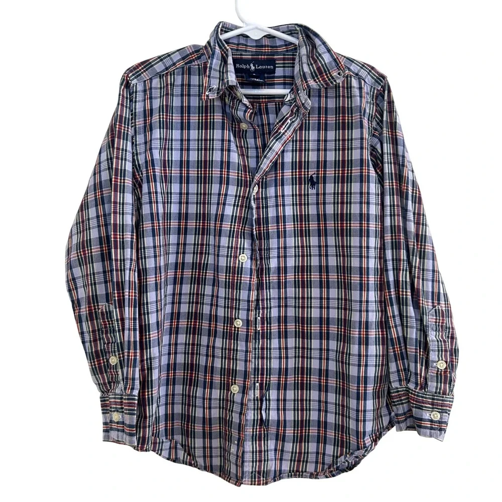 Ralph Lauren Button Down Shirt Kids Size 6 Multicolor Plaid Long Sleeve Western